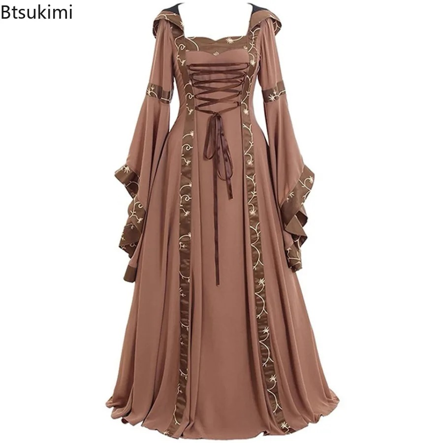 Gaun Maxi Bertudung Gaya Gotik - Medieval Renaissance Dress Women ulasan dan harga