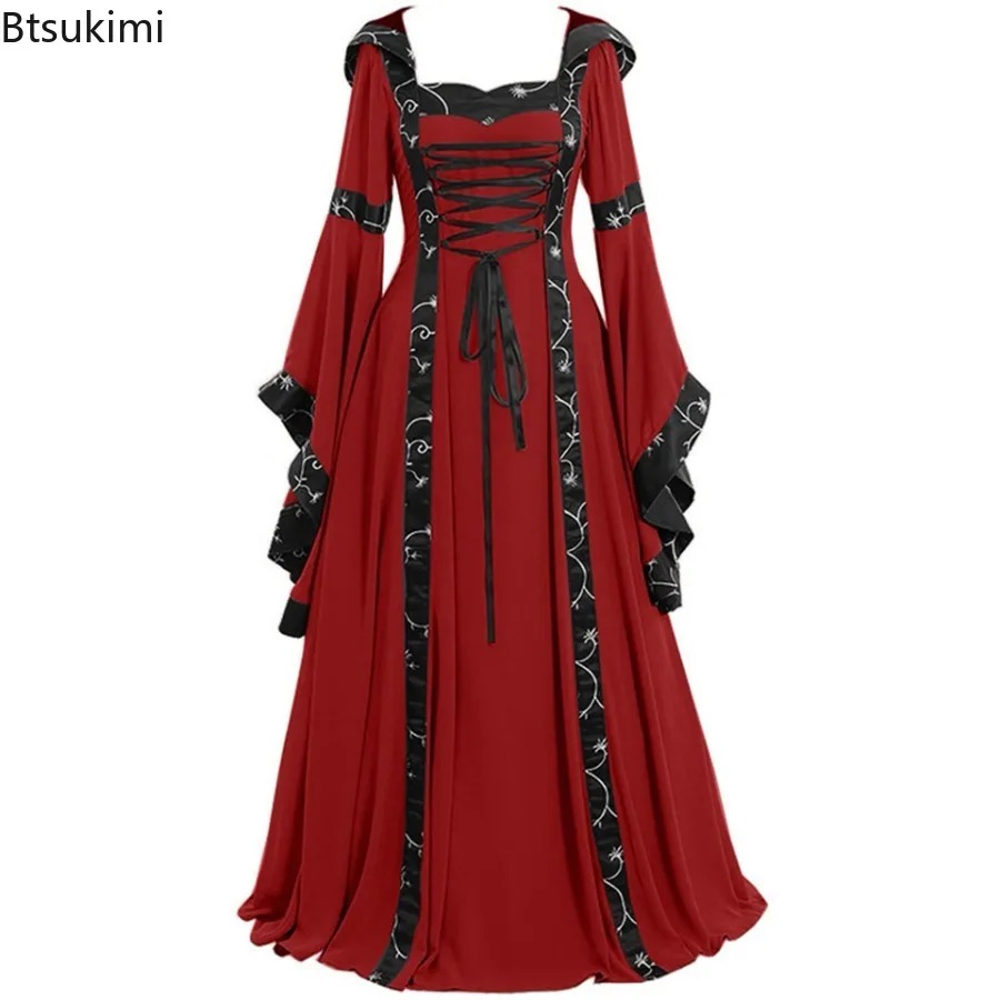 Gaun Maxi Bertudung Gaya Gotik - Medieval Renaissance Dress Women ulasan dan harga