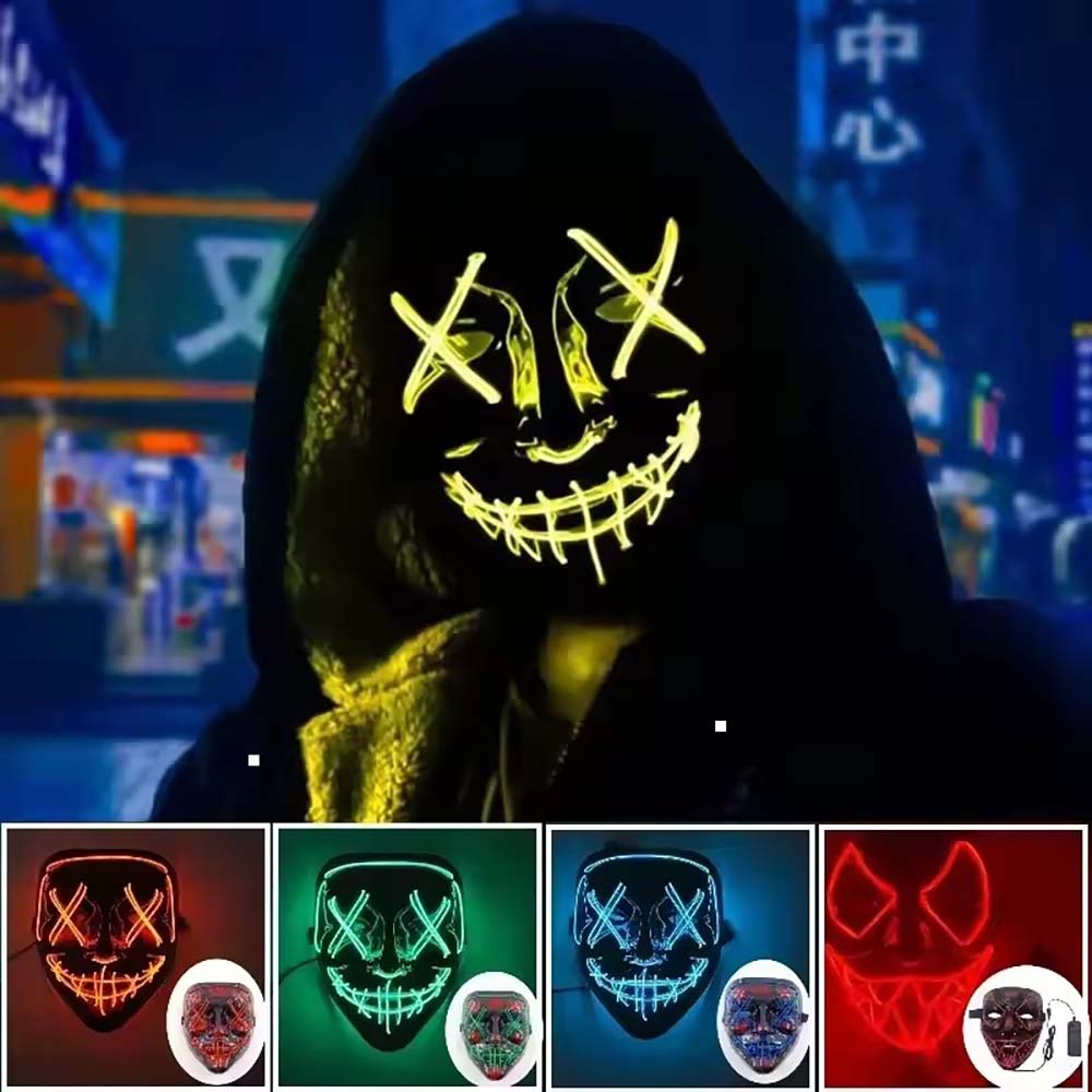 Masker Neon LED Nirkabel yang  - Led Purge Mask Halloween ulasan dan harga